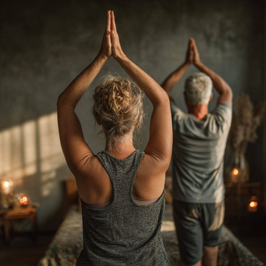 Personas mayores disfrutando de una sesión de yoga grupal