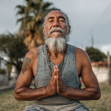 Instructor de yoga guiando a una persona mayor en una postura suave